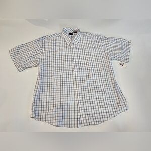 NWT Arrow Mens sz XXL SHORT SLEEVE Shirt Casual Button Down WHITE BLUE PLAID